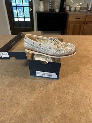 Sperry Top-Sider AO 2-Eye Woven White Leather Lace-Up Boat Shoes Men s 8 M