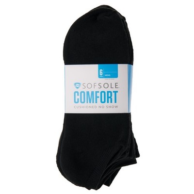 Sof Sole Comfort No Show Socks, Black, XLarge, 6 Pairs
