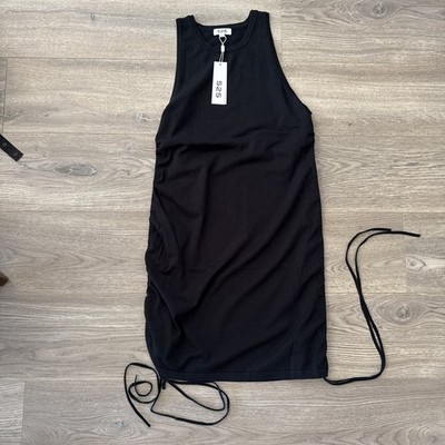 525 America Bodycon Knit Sleeveless Dress L Black Drawstring