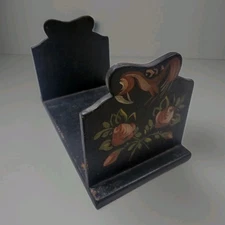 Vintage Vermont Folk Art Hand Painted Wood Countertop Cook Book Shelf Napkins 