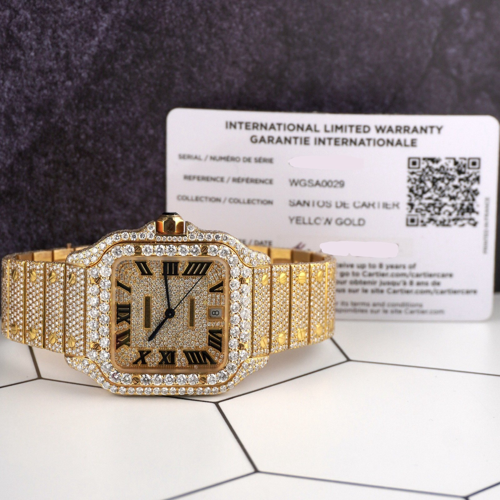 Cartier Santos Large 18k Yellow Gold 40mm Iced 25ct Genuine Diamonds WGSA0029 image 10