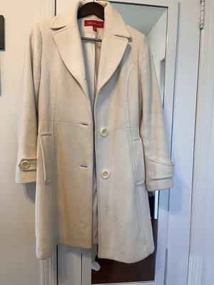 Anne Klein Ivory Single-Breasted 70% Wool Pea Coat