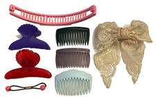 Barrette Side Comb Pony Tail Balls Butterfly Claw Banana Hair Clip LOT VTG 1980s