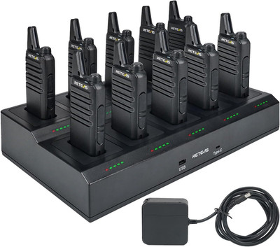 RT22 Rechargeable Walkie Talkies 10 Pack with Gang Charger for Office & School