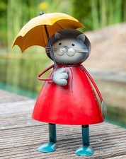 Gilde Figur Katze Meike mit Regenschirm 29,5 cm groß Metall 62248 gelb rot