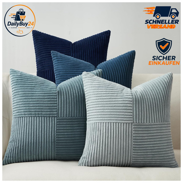 Kissenbezug Blau 40X40 4Er Set Cord Dekokissen WindmüHlenform FüR Wohnzimmer-image