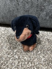 Dakin 1981 Dachshund Weiner Dog Puppy Dog Plush Bean Black Red Collar