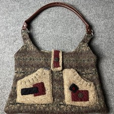VTG Y2K Abercrombie Fitch Brown Wool Chunky Knit Patch Pocket Grunge Boho Purse