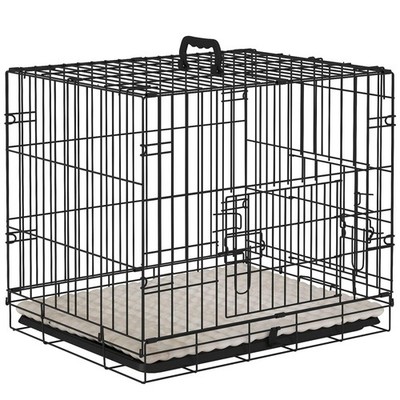 PawHut Hundebox mit 2 Türen mit Tablett, weiches Kissen, faltbarer Hundekäfig aus Metall f