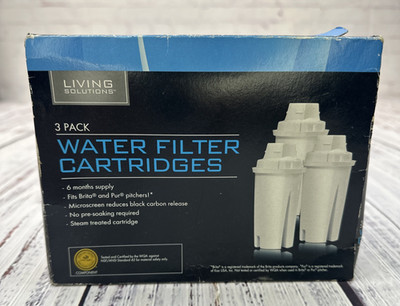 Living Solutions Water Filter Cartridges 3 Pack New for Brita & Pure Pitchers