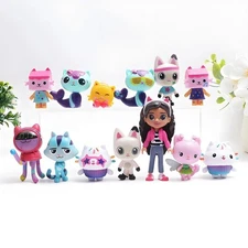 13-PCS Set PVC Gabby Dollhouse Figure Toy Mercat Cartoon Stuffed Animals Smiling