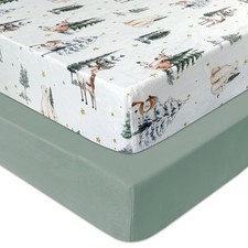 2 PCS 28x52 Inch Microfleece Crib Sheets Flannel Fleece Winter Woodland Boys