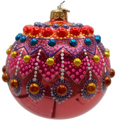 Glitter Lab Coral Mandala Ball Polka Dots Red Gold Christmas Tree Ornament