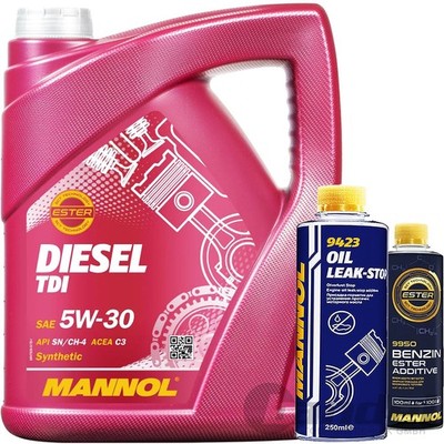 5L MANNOL DIESEL TDI MOTORÖL SAE 5W30+250ML OIL LEAK-STOP+BENZIN ESTER ADDITIVE