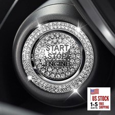 2PCS Rhinestone Push Start Button Cover Bling Car Accessories for Women, White