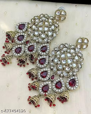 Kundan Jhumka Earrings Jewelry Set Bollywood Indian Gold Plated Style Jewelry