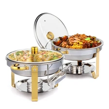 ROVSUN 5QT 2-Pack Chafing Dish Buffet Set Gold, NSF Round Stainless Steel