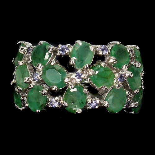 925 Sterling Silver Ring Oval Emerald 5x4mm Tanzanite Gemstone Jewelry Size 8