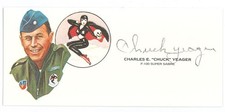 Chuck Yeager Signed Cut Signature GOE Lithograph 1987 (d) WWII 357th FG Ace