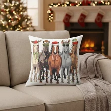 Festive Horse Faux Suede Pillow, Christmas Horse Decor