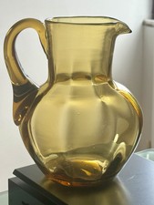 Vintage Amber Glass Jug /Pitcher with Optic Panels & Daisy Shaped Pontil - 20 cm