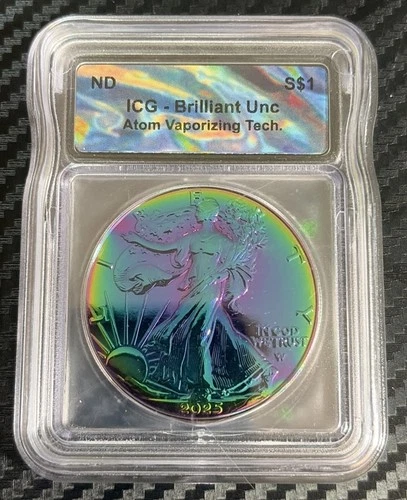 Very Pretty 2025 American Silver Eagle Artificially Toned ICG Brilliant Unc