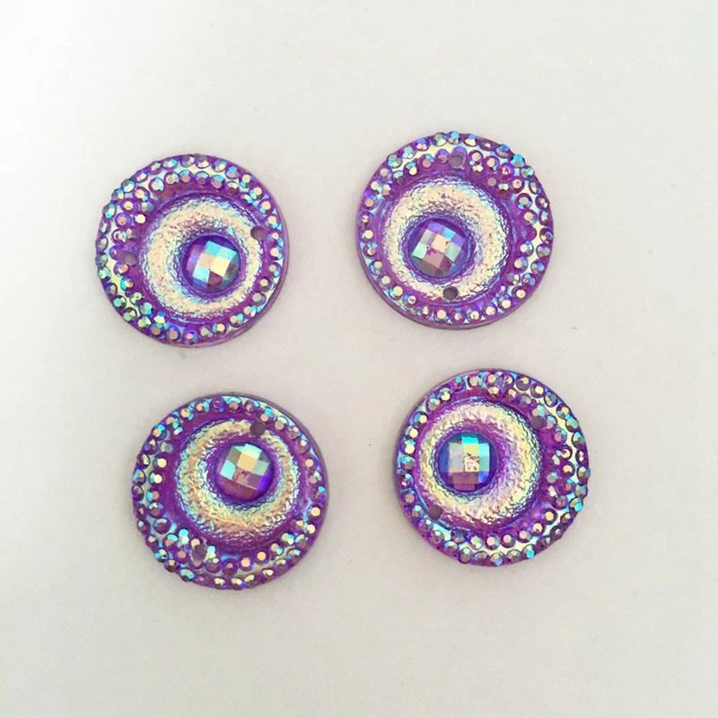 45pcs AB Resin Rhinestone Round Peacock Eye Two-Hole Flatback Applique Wedding - Image 4 of 4