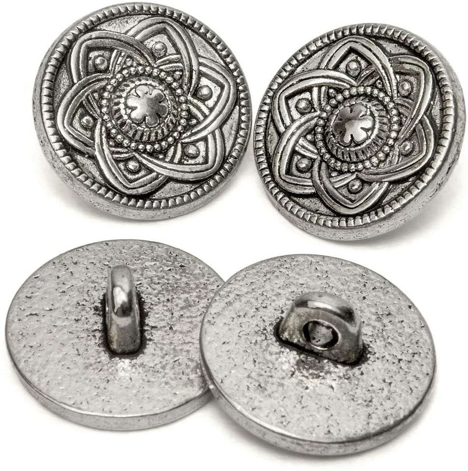 10 Knöpfe aus Metall mit Blumen Ø ca. 15mm, Lochgröße: 2,2 mm, Farbe: antik - Bild 4 von 4