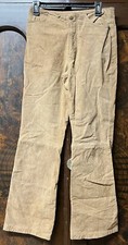 Vtg 90s Y2K MOSSIMO Pants Women Sz 6 Tan Suede Genuine Leather Bell Flare Lined