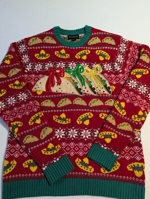 Blizzard Bay Men's L Tacos Sombrero Fiesta Ugly Christmas Sweater