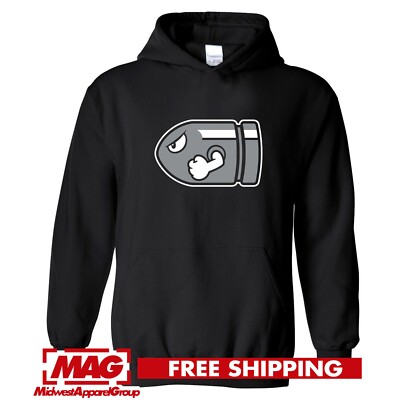 BULLET BILL BLACK HOODIE Parody Videogame Sweatshirt Nintendo Super Mario N64