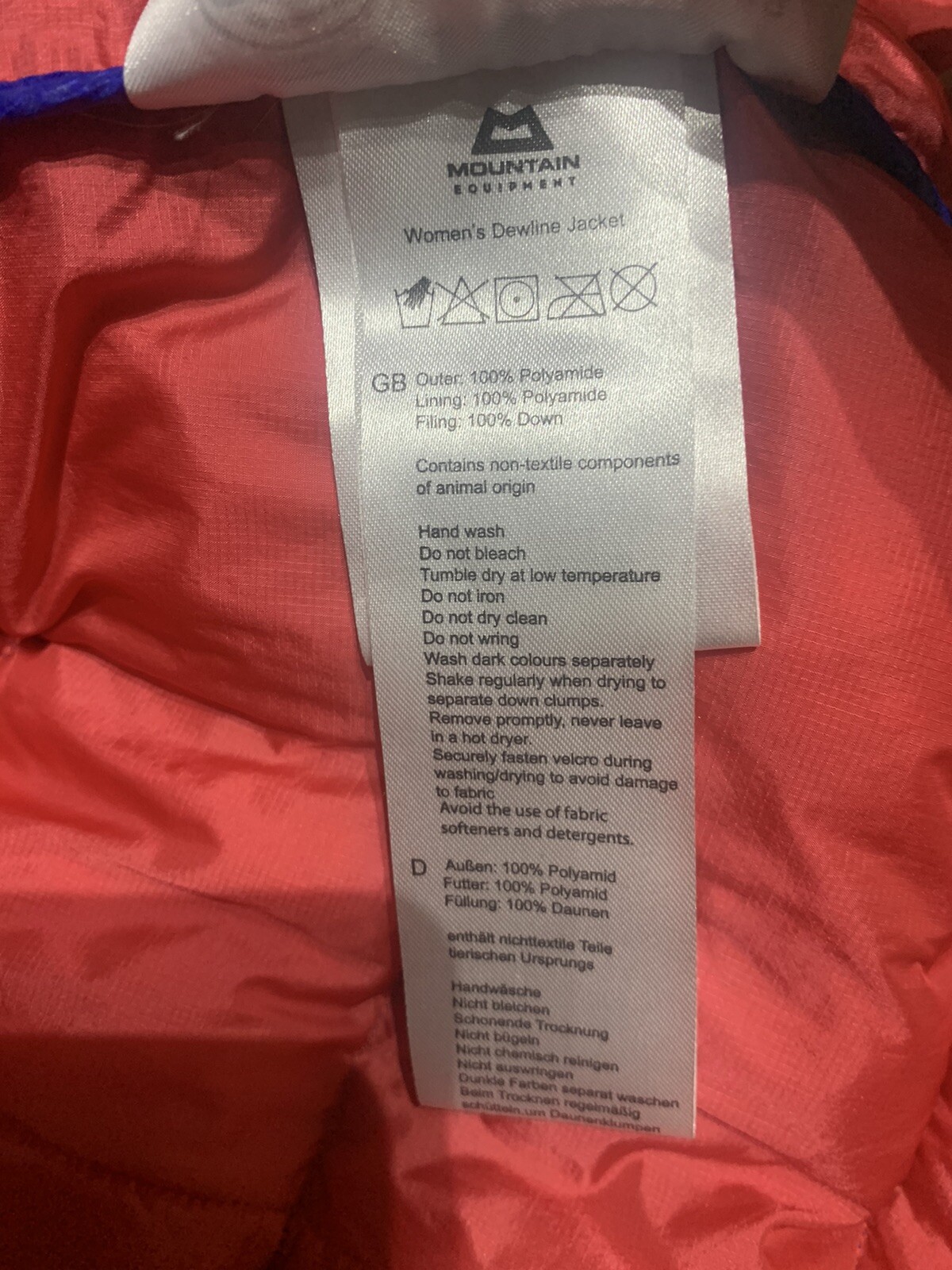 Mountain Equipment Women’s Dewline Helium Down Jacket Size 14 UK Blue