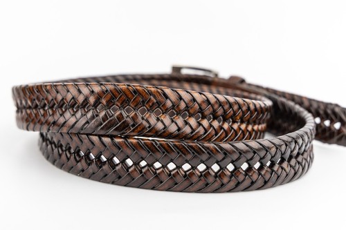 Woven Brown Belt Silver Buckle Manmade Material Retro Style L/XL - Imagen 5 de 7