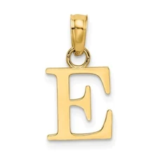 10K Solid Gold E Initial Letter Alphabet Charm Pendant 1/2 " Long Block Font