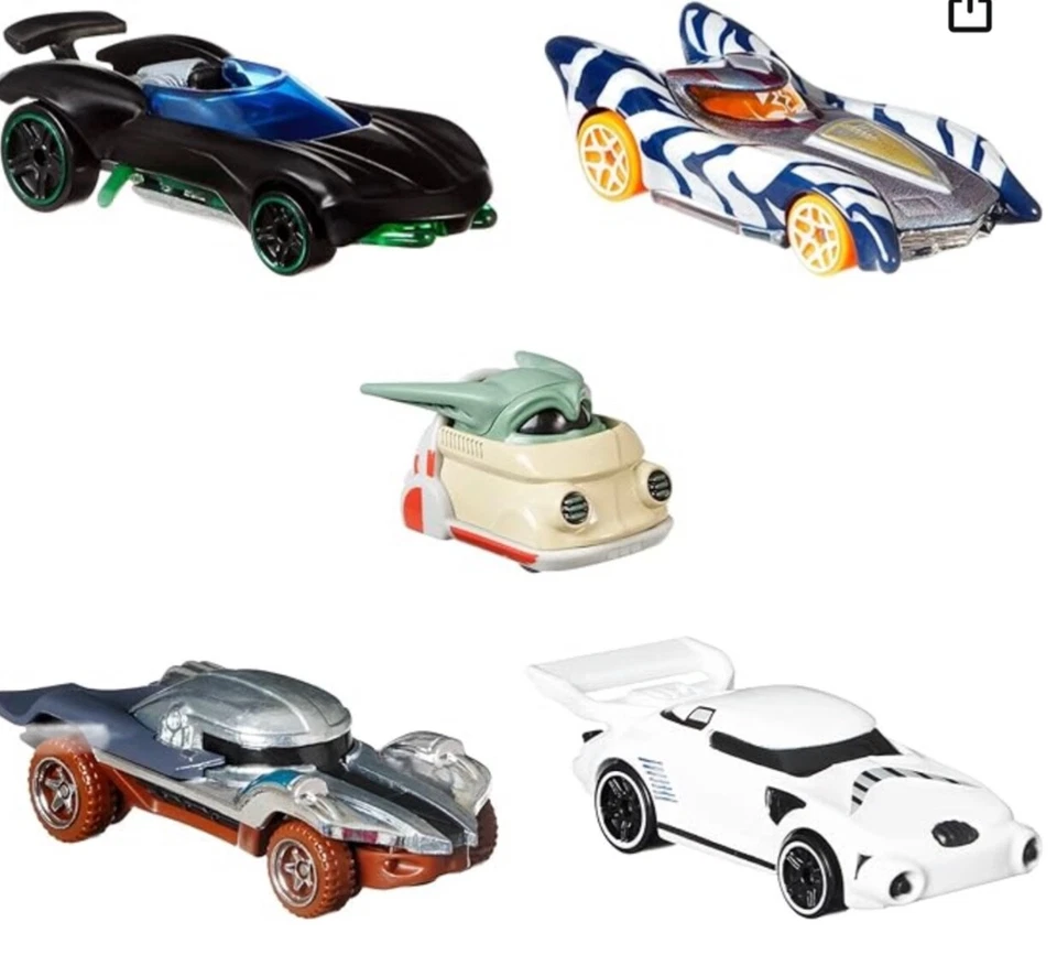NEW Mandalorian Disney Star Wars Hot Wheels Character Cars 5 PACK Ahsoka Grogu - Image 2 of 2