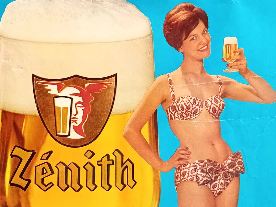 Ancienne affiche publicitaire Bière ZÉNITH brasserie de Marseille - femme PIN-UP - Photo 4/4