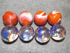 COLLECTORS SUPER SIZE SHOOTER MARBLES 1½" 40mm ORANGE WHITE SWIRL CLEAR BLUE ORA