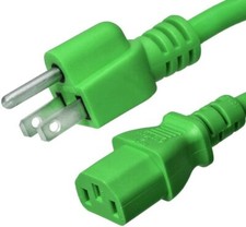 5 PACK LOT 3ft NEMA 5-15P - C13 Green Power Cord 18AWG 10A/1250W 125V 3-Prong 1M
