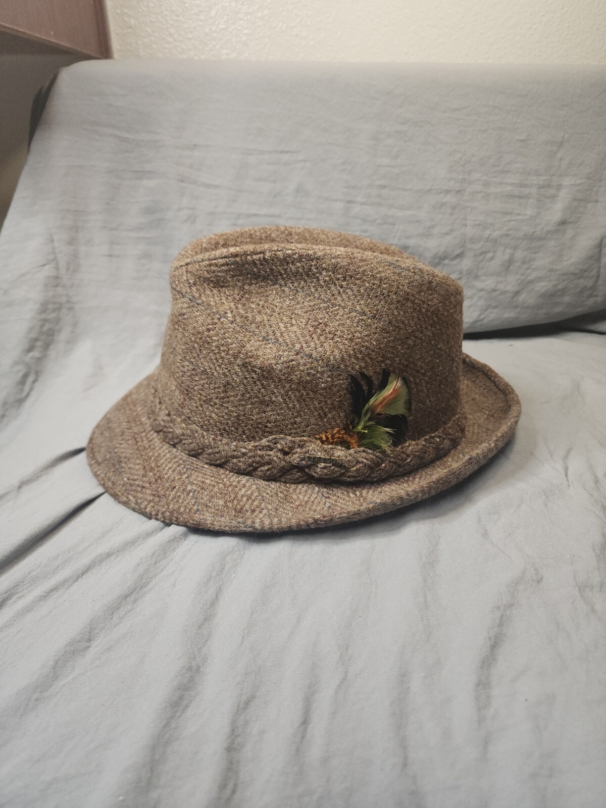 Stetson Brown Plaid Wool Blend Fedora Hat in Size L XL  -image