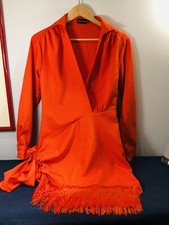 Pretty Little Thing Orange Bow & Tassel Long Sleeve Dress Size 6