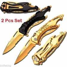 MTECH Sports Spring Assisted Knives w/Gold Titanium Coated Blade SET (Limited Ed