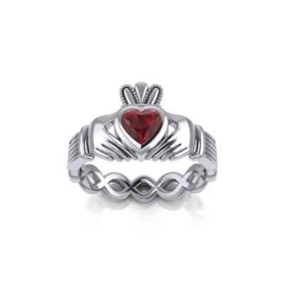 Irisch Claddagh Granat Herz 925 Sterlingsilber Ring Schmuck Freundschaft Liebe