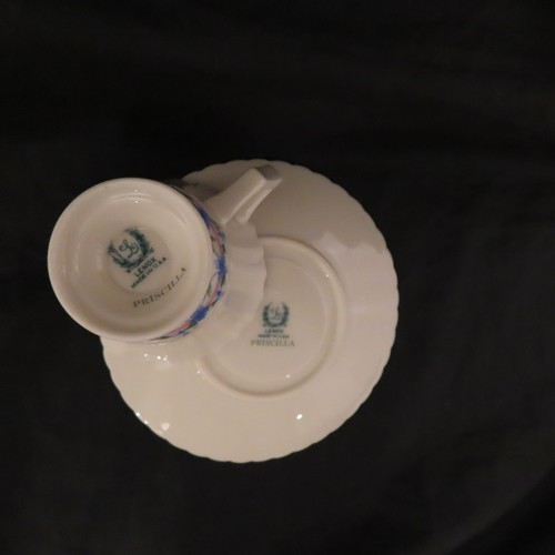 Lenox Priscilla 3er Set Demitasse Tassen & 4 Untertassen Blau Rosa Blumen Hergestellt in den USA - Bild 4 von 7