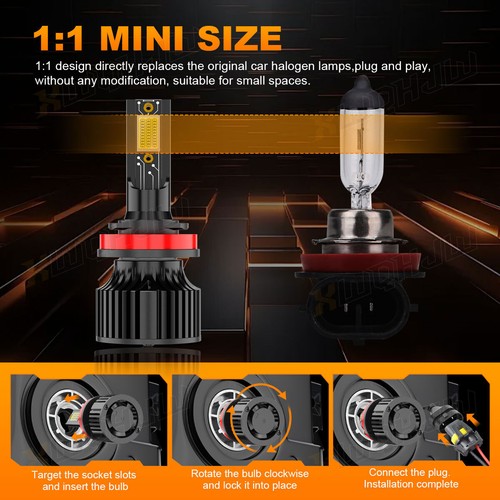 H11 LED Headlight Bulbs White Low Beam Conversion Kit 11,000LM Super Bright - Picture 8 of 11