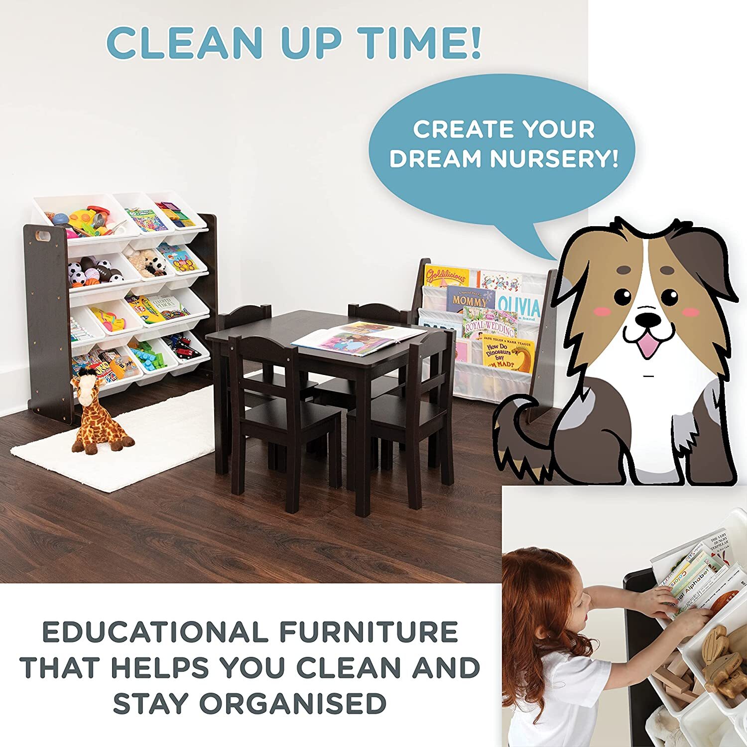 Humble Crew Kids'' Toy Storage Organizer with 12 Plastic Bins, Espresso