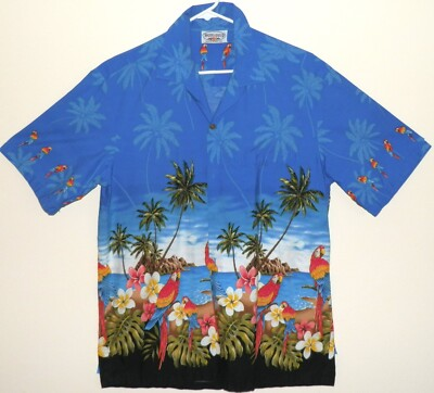 #ad Vintage Pacific Legend Shirt Adult Large L Red Parrots Bird Hawaiian Men#x27;s $16.95