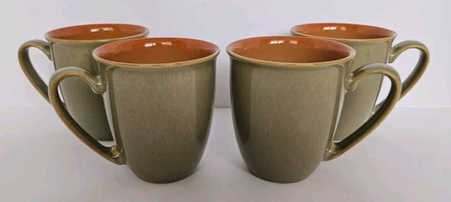 Set of 4 Denby-Langley Duets Sage & Paprika Mugs Green Orange 12 oz