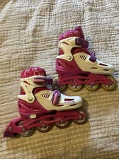 Girls Rollerskates Adjustable Size 3-6 Youth Kids Pink White Roller Derby Inline