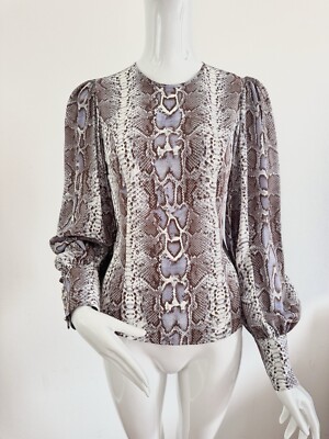 ZIMMERMANN Silk Blouse Snake Skin Animal Blue Gold Buttons Runway Size AU 1 S