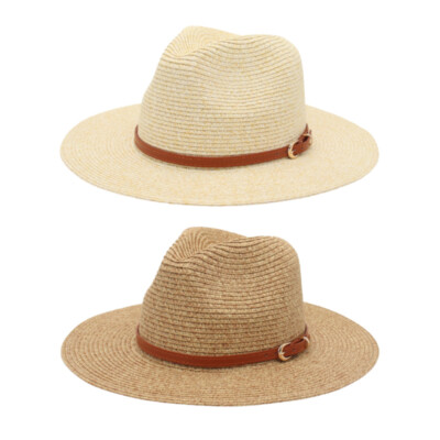 Women Soft Wide Brim Sun Fedora Straw Hats Summer Beach UV Protection  Panama Cap